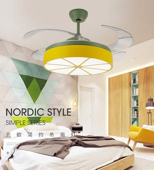 

High quality Nordic Modern Invisible Fan lights Acrylic Leaf Led Ceiling Fans 110v / 220v Wireless control ceiling fan light