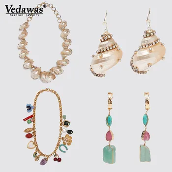 

Vedawas New Boho Fruit Beach Women Natural Conch Shell Stone Necklace Earrings Jewelry Set Strawberry Cherry Necklace Earrings