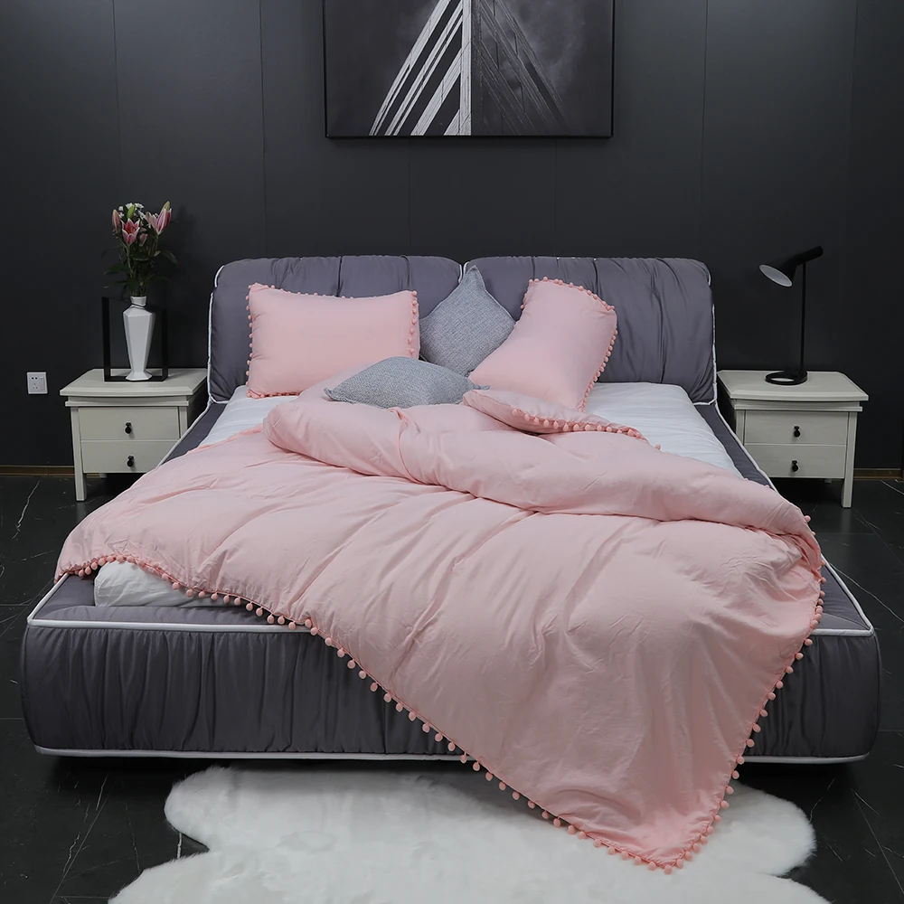 

Yimeis Bedding Set For Girl Solid Color Washed Cotton Bedding Sets 3PCS Pink Luxury Queen Comforter Sets