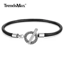 Trendsmax, мужской кожаный браслет, 4 мм, простой, черный, Плетеный, веревочный, очаровательный, женский браслет, застежка, Pulseira Masculina DLB178