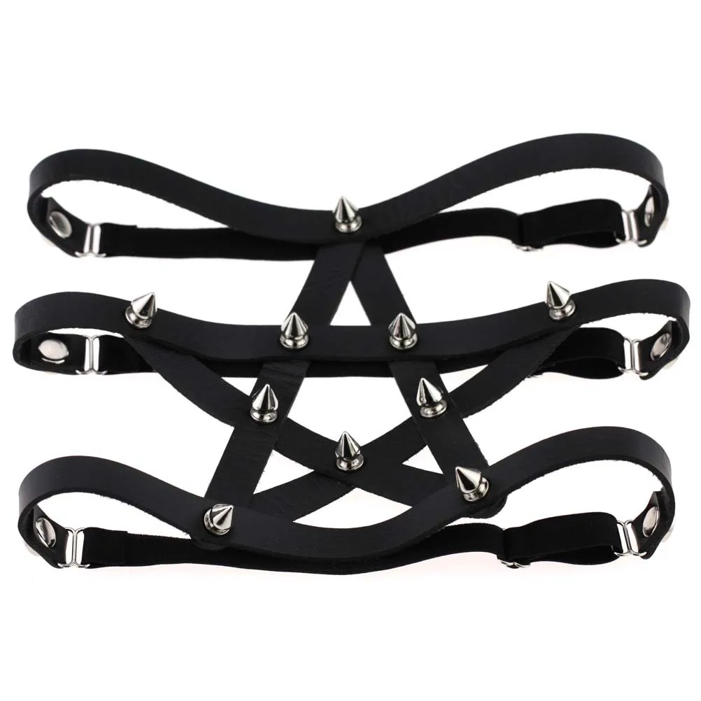 Leather Garter Belt Adjustable Harajuku Star Pentagram Shape Punk Gothic Rivet Stud
