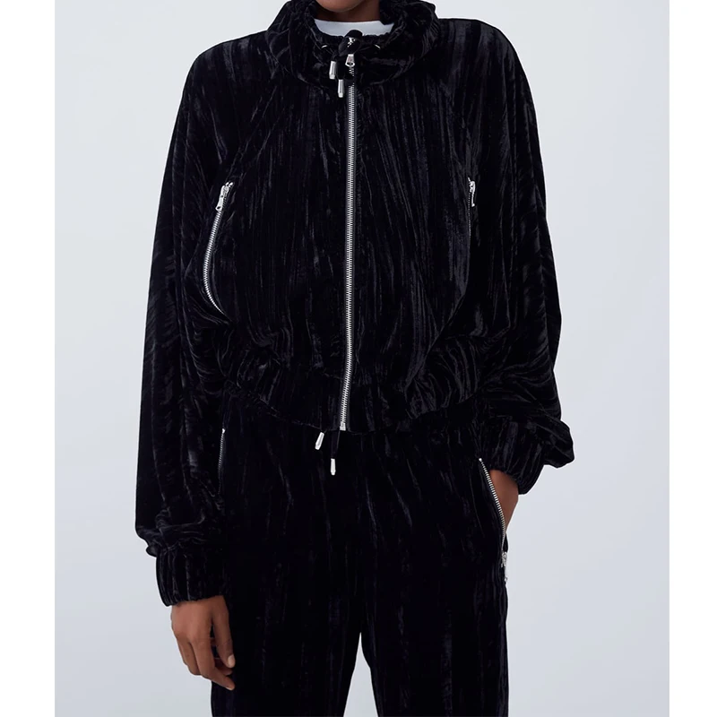 2020 Za Новая повседневная модная женская одежда черная однотонная бархатная