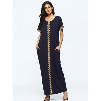 

Pluse Size Short Sleeve Casual Full Dress Muslim Kaftan Traditional Turkish Arabic Eid Mubarak Middle East Abaya Gown Women