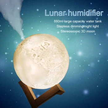 

Rechargeable 880ML Air Humidifier 3D Moon Lamp Aroma Essential Oil Diffuser Air Purifier Mist Maker for Office Home