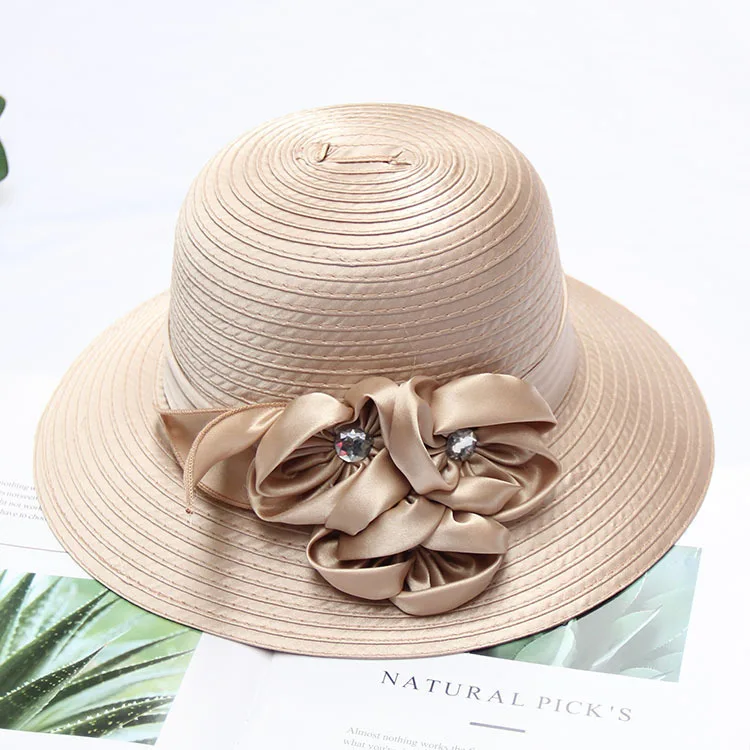 

Mingli Tengda White Big Edge Hat Fashion Hand Flower Mesh Hat Wedding Accessories Hat Red /Black Mesh Cap Khaki Foldable Bride