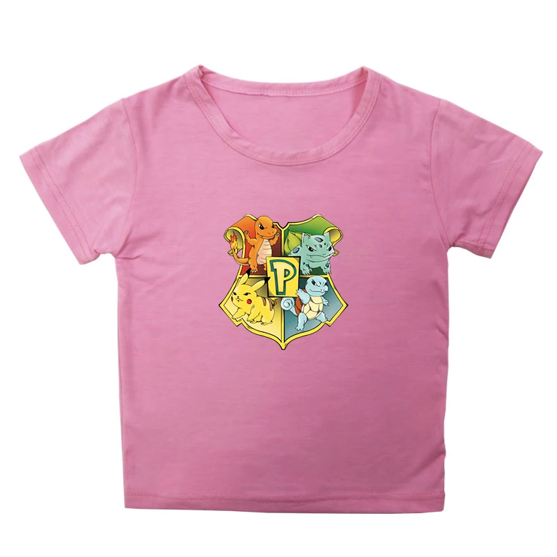 

Pokemon patterned white children's T-shirt top casual cotton printed short-sleeved children's clothing funny t shirts