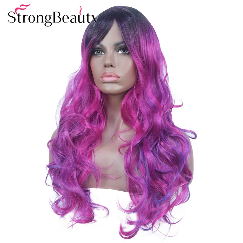 StrongBeauty Long Wavy Wigs Natural Women Synthetic Hair Purple Wig with Black Root Cosplay Hair Many Colors image_2