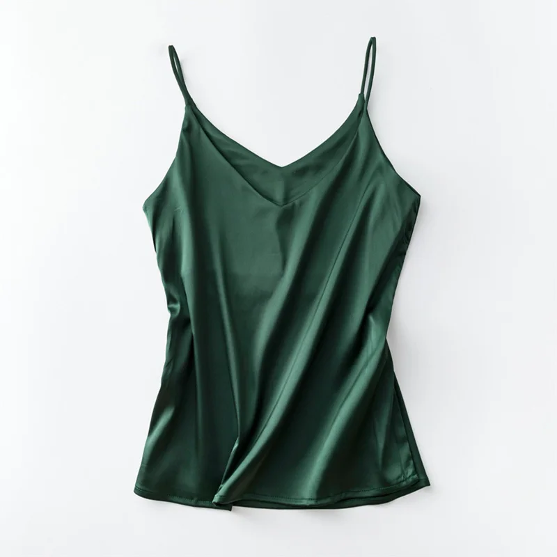 

Hot Sale Soild color Sleeveless Camisole Top Women's Halter Plus Size Summer Women V Neck Satin Silk Tops