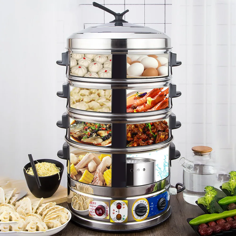 35CM Stainless Steel Large Capacity Electric Steamer Small Steamed Bun Steamer With Four Layers Dumplings Steam Oven 2