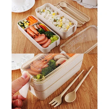 

Lunch Food Container with Spoon Fork Microwave Fridge Safe Large Capacity Double/Triple Layer Eco-Friendly BPA Free Lunch-box