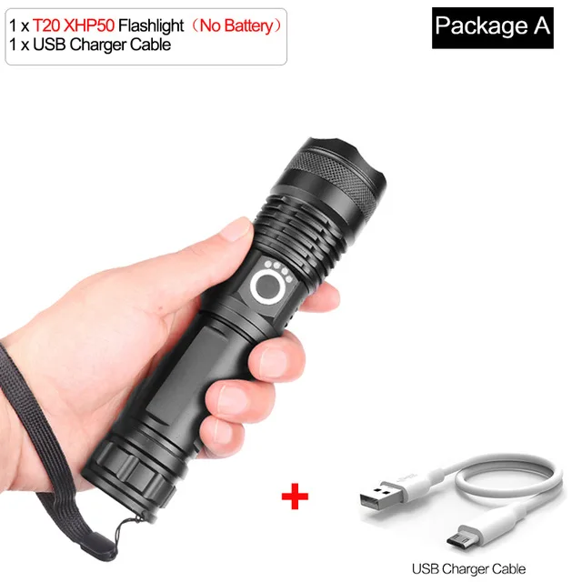 Package A 95000 люмен XLamp 3* XHP50 самый мощный светодиодный фонарик usb Zoom факел xhp70.2 xhp50 аккумуляторная батарея 18650 или 26650 Охота - Испускаемый цвет: Package A