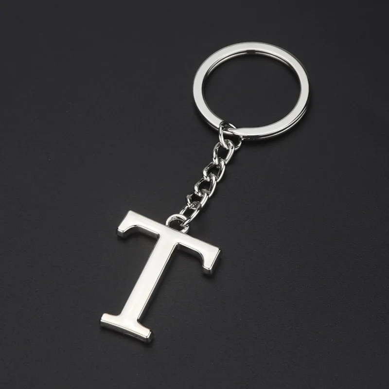 TEH DIY A-Z буквы металлические брелки для женщин мужчин 26 букв брелки для ключей держатель модные ювелирные изделия сумка аксессуары Подарки - Цвет: T