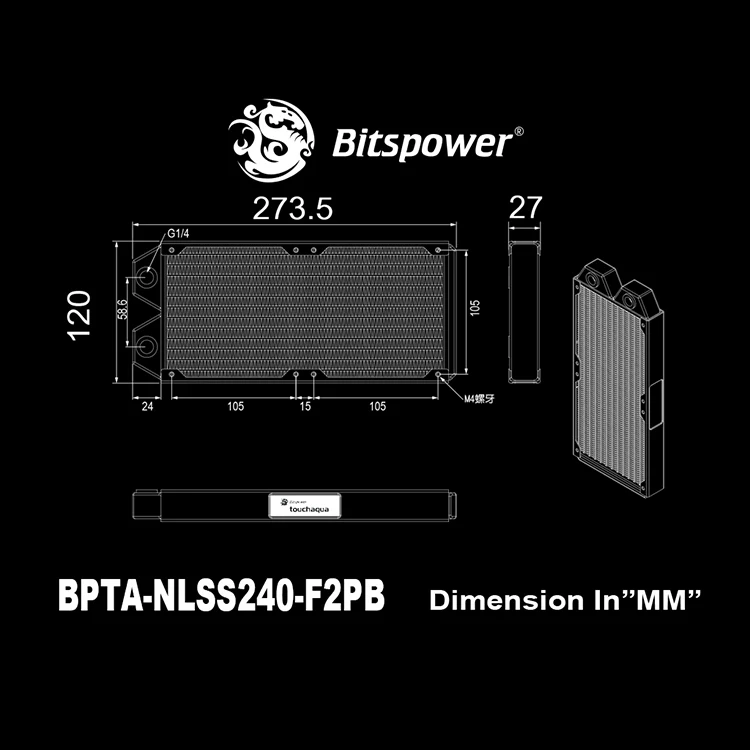 Bitspower Touchaqua 240 мм медный радиатор G1/" 120x2 мм радиатор водяного охлаждения комплект сборка аксессуар черный