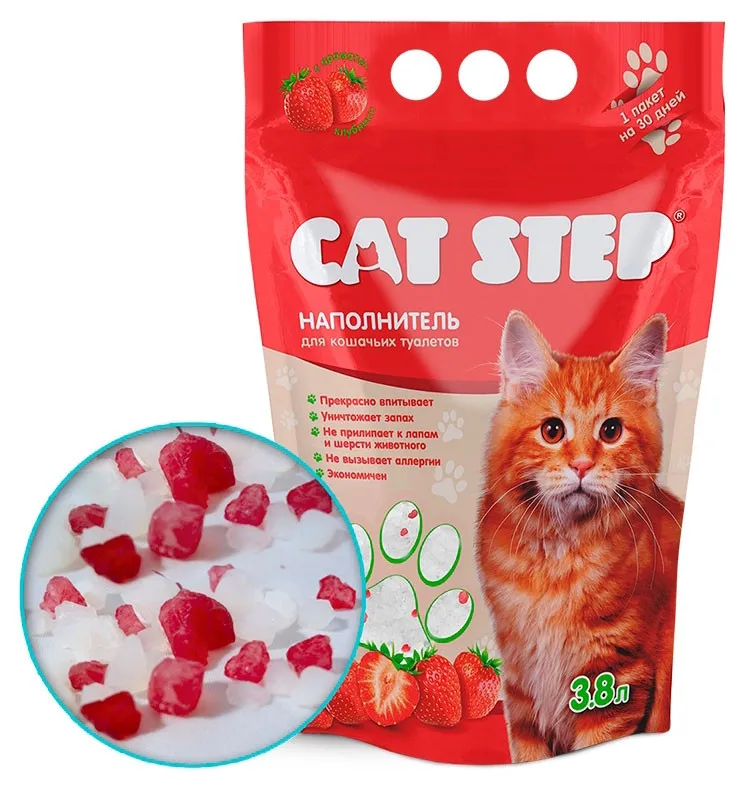 Наполнитель для кошачьего туалета Cat Step, силикагель, клубника, 3,8 л