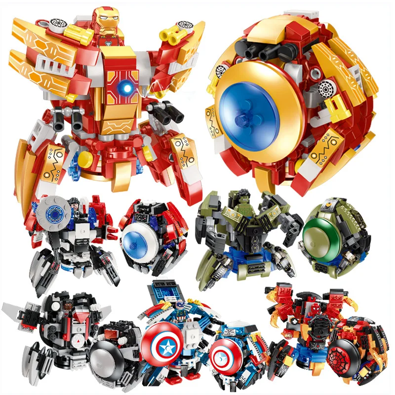 

Marvel Super Hero 2 In 1 Transformable Building Blocks Spiderman Iron Man Hulk Falcon Thor Legoinglys Bricks Set for Children