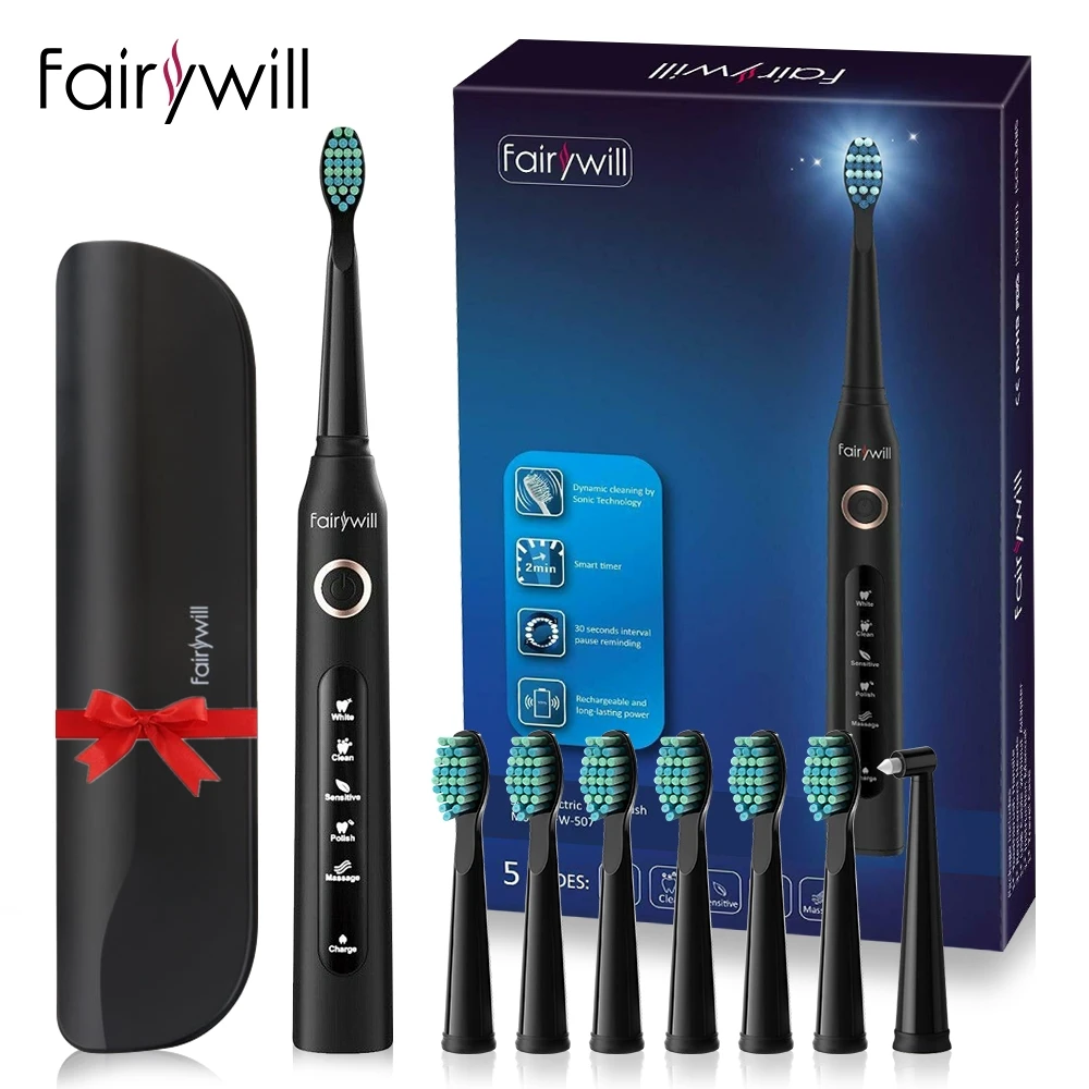 Fairywill Electric Sonic Toothbrush FW 507 USB Charge Rechargeable Adult Waterproof Electronic Tooth 8 Brushes Replacement Heads|Electric Toothbrushes| - AliExpress