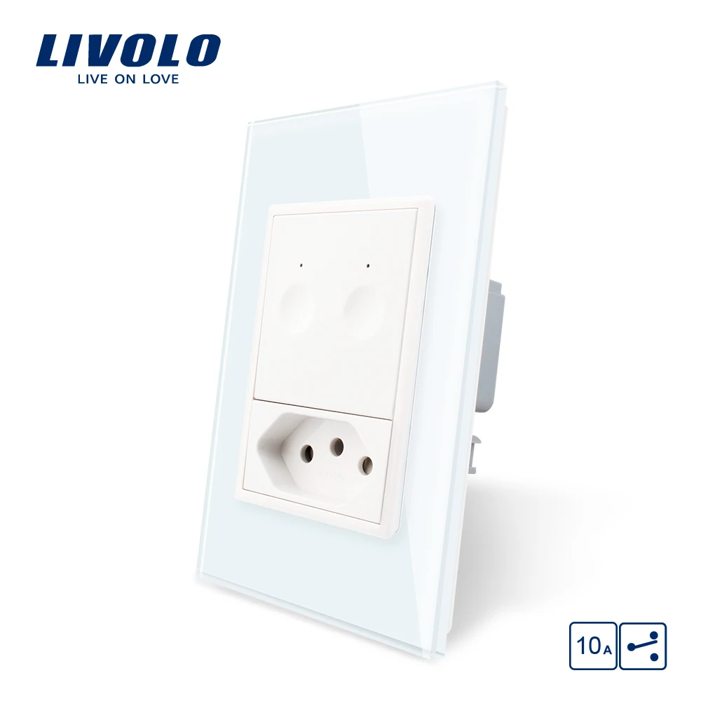 Livolo стандарт США/Австралии серия настенный сенсорный выключатель, 1 банда 2Way сенсорный с бразильской 10А разъем, 7 цветов варианты, пластиковый ключ - Цвет: White-no logo