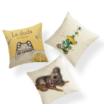 

Hippie Animal Cushion Set Kung Fu Frog Bicycle Koala Chrysanthemum Sofa Decorative Cushion Cover Polyester Linen Rest Pillow