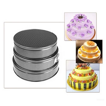 

3PCS Mini Round Cake Tin Non Stick Spring Form Loose Base Baking Pan Tray Non-Stick Base Release Removable Bottom Baking Tray