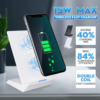

LEORY 20W Double Coil Fast Qi Wireless Charger Dock Stand For Samsung Xiaomi Huawei