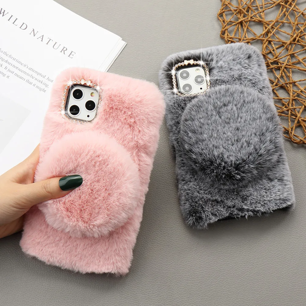 LLZ. COQUE милый пушистый мягкий зеркальный чехол для телефона samsung Galaxy A10 A20 A30 чехол с кроличьим мехом для A40 A50 A70 Coque Funda