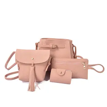 

Women's bag 4Pcs set PU leather solid fashion shoulder bag outdoor casual messenger bag handbag