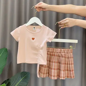 

2020 Girls Suits(Top+Skirt) Summer Girls Fashion Baby Clothes Cute Girls Short-sleeved Pleated Skirt Children Two-piece Suits