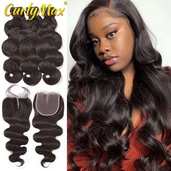 

body wave bundles with closure Bundles Human Hair 3 Bundles With Closure Remy Hair Extension Body Wave Hair Weave Bundles 100%