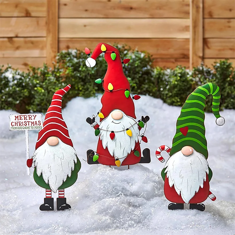 1pc 2023 New Christmas Outdoor Yard Sign Xmas Gnome Shape Garden