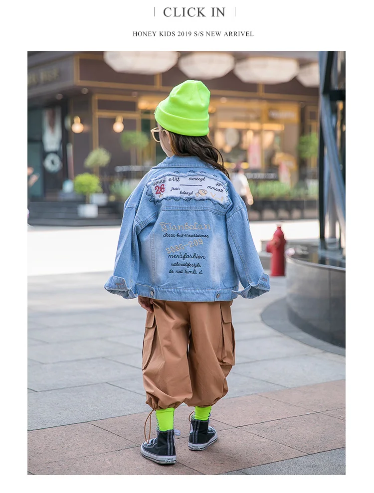 Детская Модная Джинсовая Куртка Harajuku с надписью сзади, свободная джинсовая куртка Modis, детская верхняя одежда, Y1863