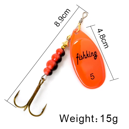 FISH KING Spinner Bait 3.9g 4.6g 7.4g 10.8g 15g Spoon Lures pike Metal With Treble Hooks Arttificial Bass Bait Fishing Lure as photo