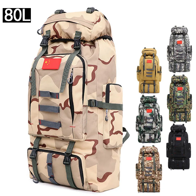 

80 Liters Outdoor Backpack Women's Men Mountaineering Bag Hiking Backpack Military Training Camouflage Large Backpack Amazon Cro