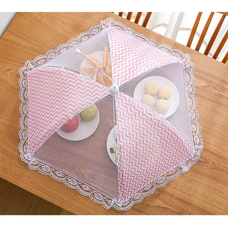 60CM Kitchen Folded Food Cover Umbrella Half Clear Mesh Hygiene Grid Food Dish Cover Kitchenware Covering Cap Dirt Dust Prevent