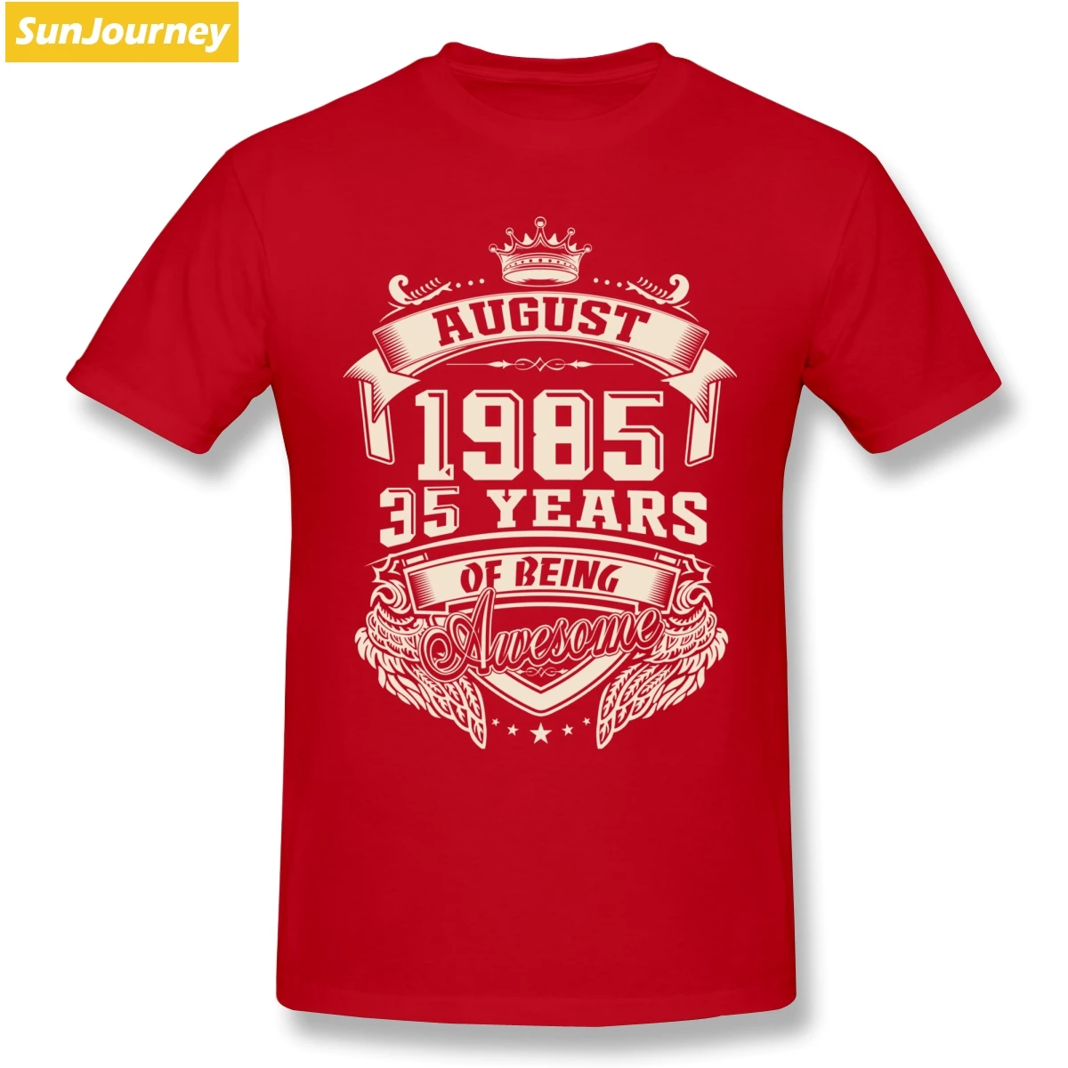 Красный Born In August 1985 35 Years Of Being Awesome Футболка мужская из хлопка с коротким рукавом - Цвет: Красный
