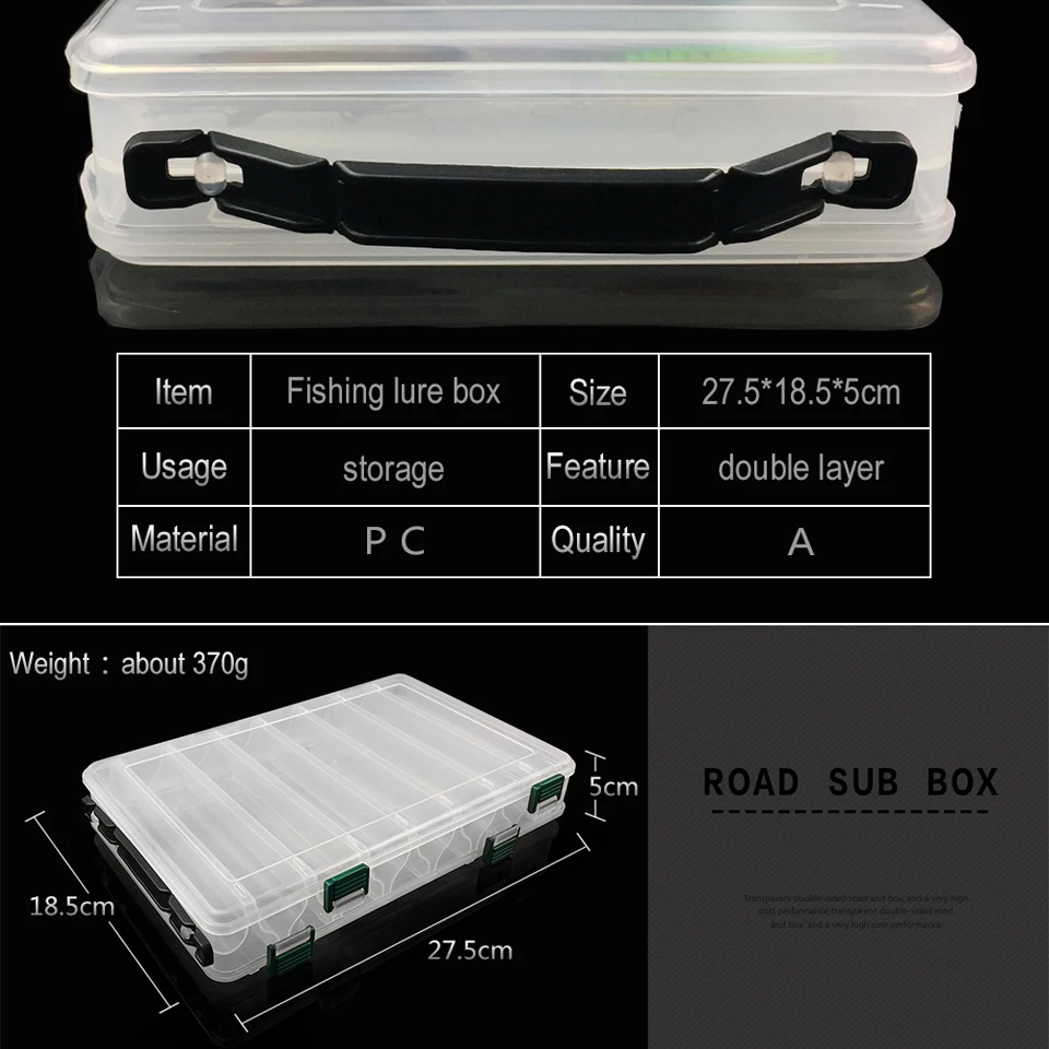 LJWXX Fishing Tackle Box One Piece 27cm18cm5cm 14 Compartments Double Sided Fishing Lure Bait Hooks Tackle Waterproof Storage Box Fishing Tackle Box Durable and Easy to Carry 