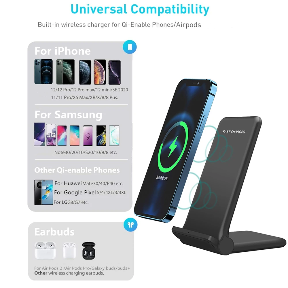 DCAE 15W Wireless Charger Foldable Fast Charging Pad Stand QI For iPhone 13 12 11 XS XR X 8 Airpods 2 3 Pro Samsung S21 S20 S10