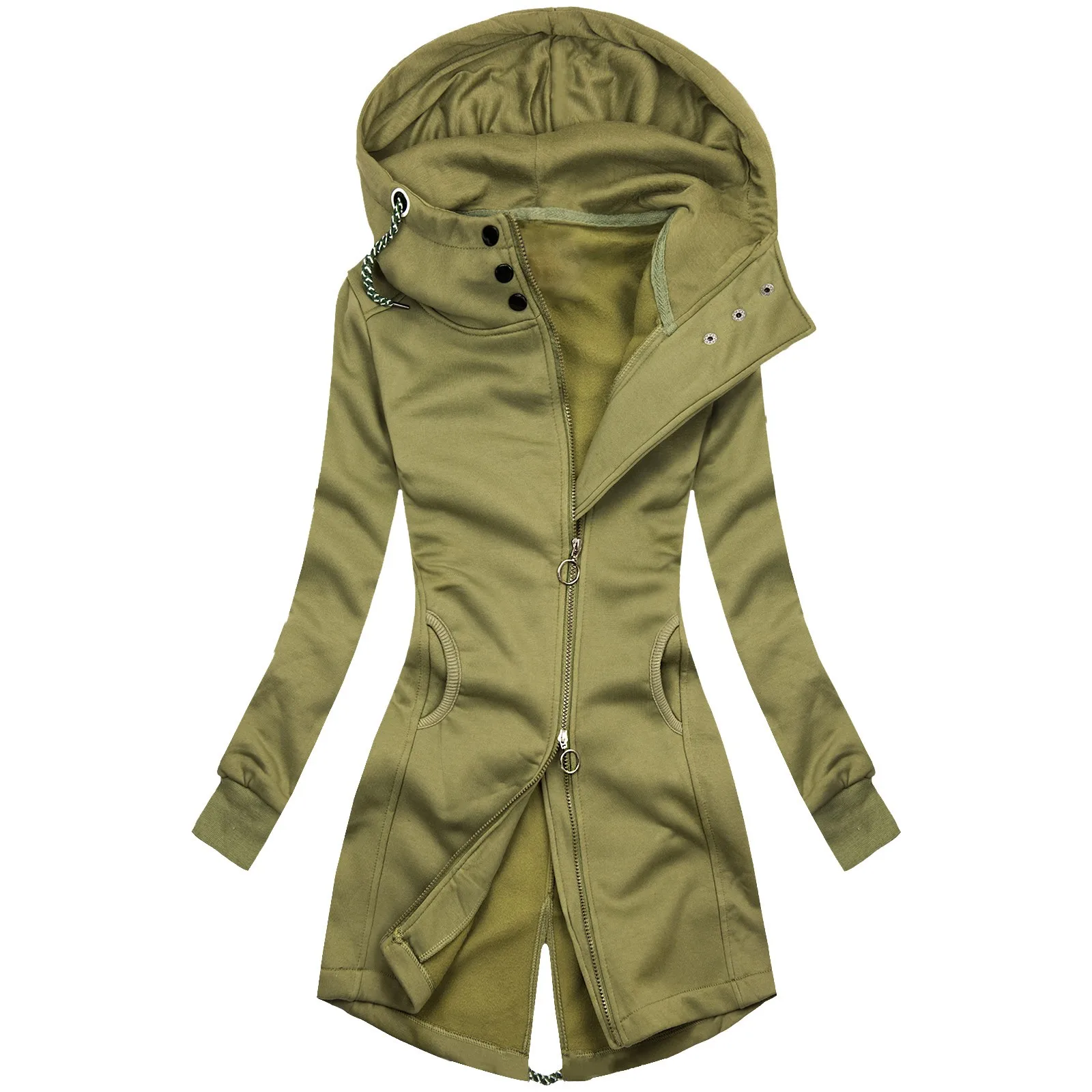 Women's Long Jackets Coats Autumn/Winter Solid Color Hooded Sweatshirt  Jackets Women's Street Loose Zipper Sweater Tops 2