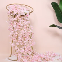 

Sakura Cherry blossom Rattan Wedding Arch Decoration Vine Artificial Flowers Home Decor DIY Silk Ivy Wall Hanging Garland Wreath