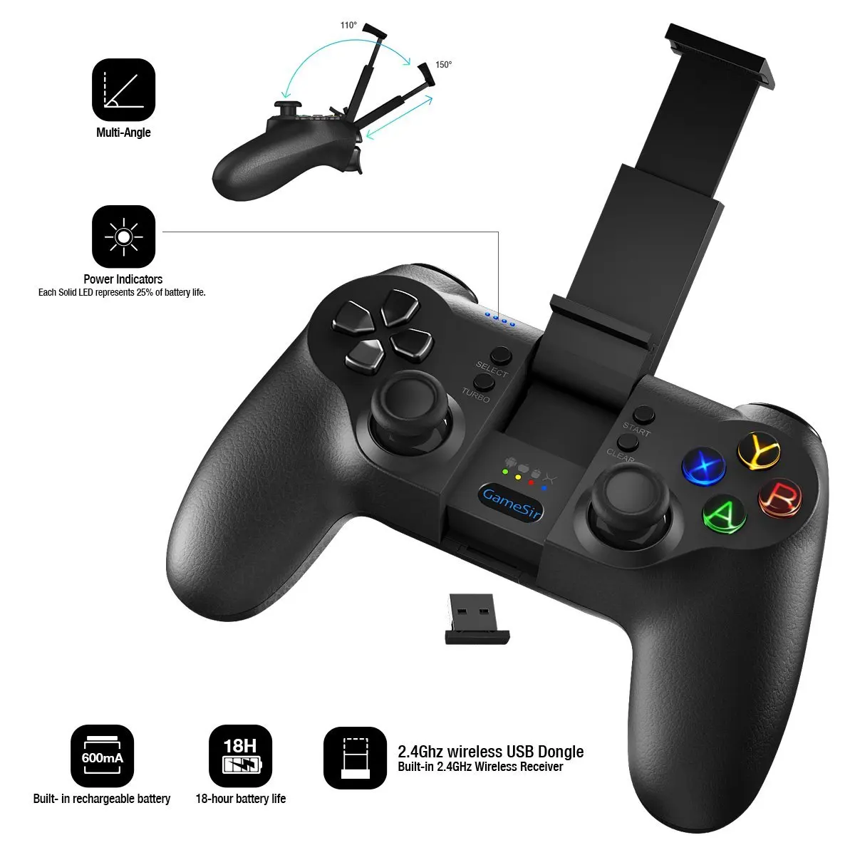 GameSir T1s Bluetooth игровой контроллер беспроводной геймпад джойстик с 3,5-6 дюймовым держателем телефона для Android/Windows/VR/tv Box/PS3