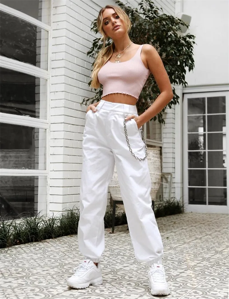 

Pants Women Streetwear High Waist Dance Tapered Cargo Jogger Pants Trousers Chain Harem Baggy Jogging Sweatpants Cargo Pants