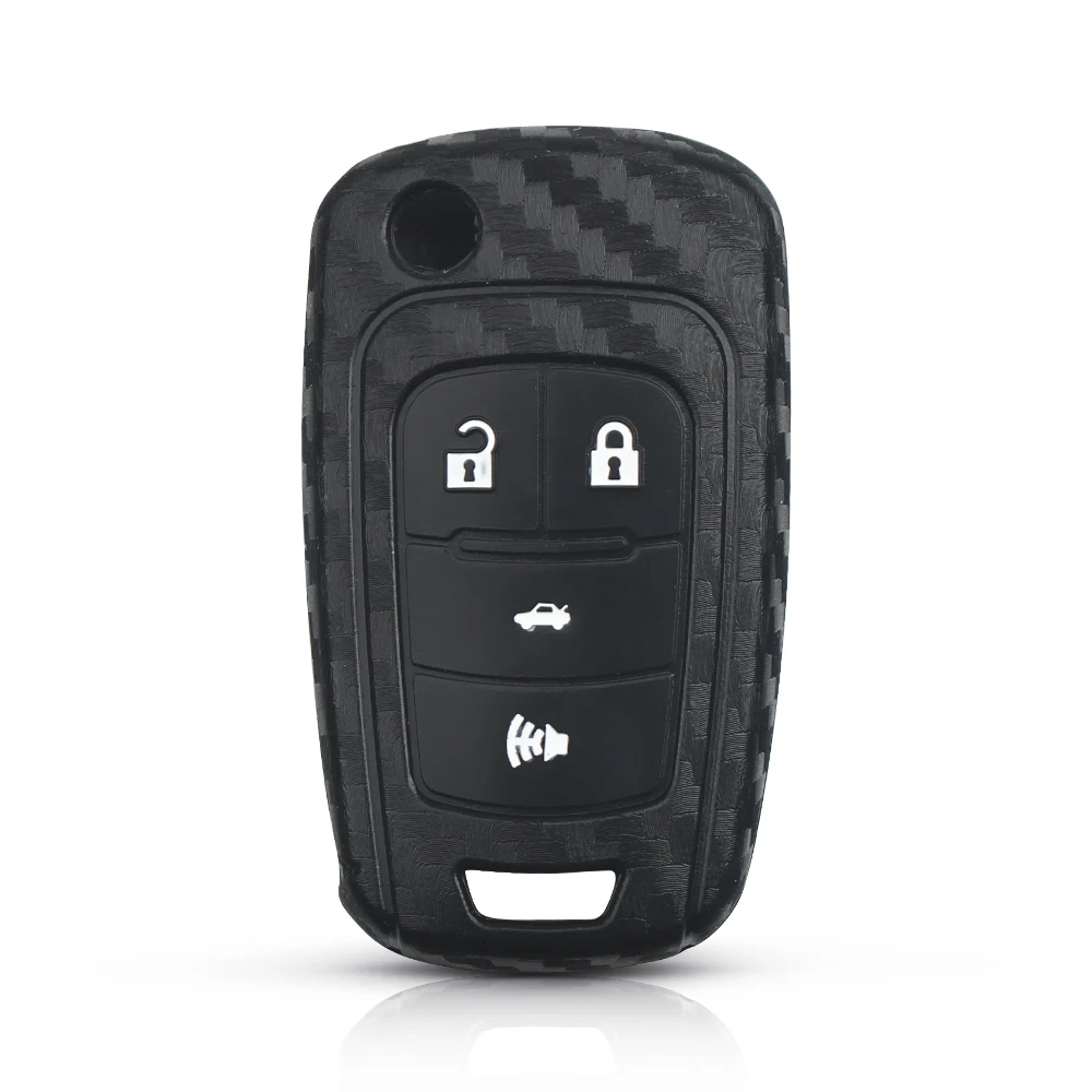KEYYOU 10X Автомобильный ключ защитный карбоновый силиконовый чехол для Chevrolet Cruze Aveo Lova Sail Opel Astra Corsa Zafira Antara J - Название цвета: 4 Buttons