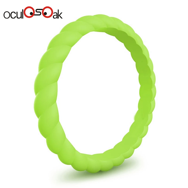 Grass green Hot Fashion 3mm Thin Braided Silicone Ring For Women Wedding Rings Sports Hypoallergenic Crossfit Flexible Rubber Finger Ring - Цвет основного камня: Grass green