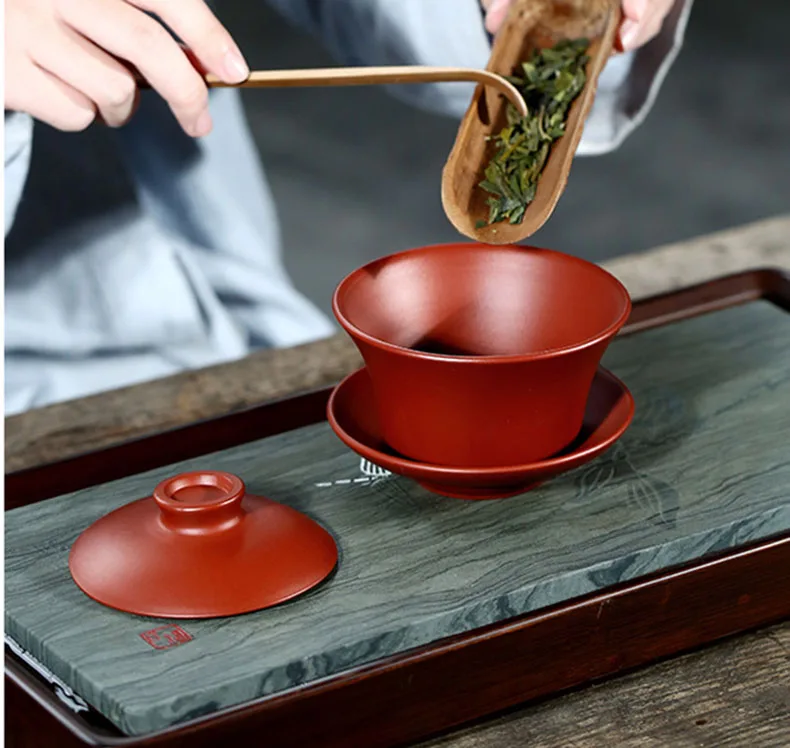 Gaiwan 210 мл, чайная чаша из натуральной фиолетовой глины, набор с крышкой и блюдцем, Исин, чайная супница, мастер-чашка, чайная посуда, посуда для напитков, контейнер для декора