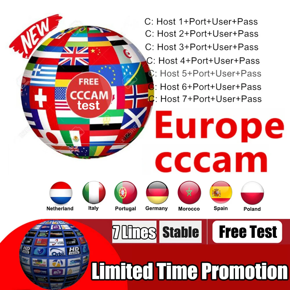 

Europe Receptor Cccams lines for 1 year Europe used for DVB-S2 Ccams satellite receiver europe channels 6 lines