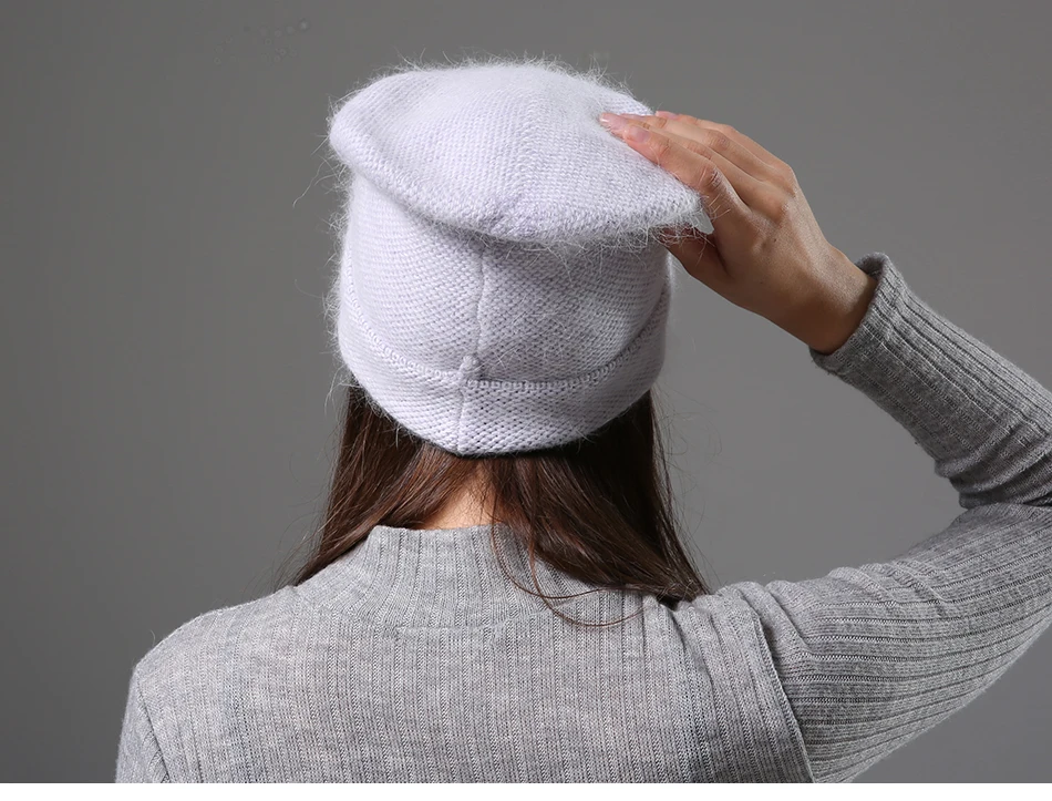 [Rancyword] женские зимние шапки вязанные шапочки из кроличьей шерсти меховая шапка женские настоящие меховые шапочки шапки Gorros сплошной цвет RC