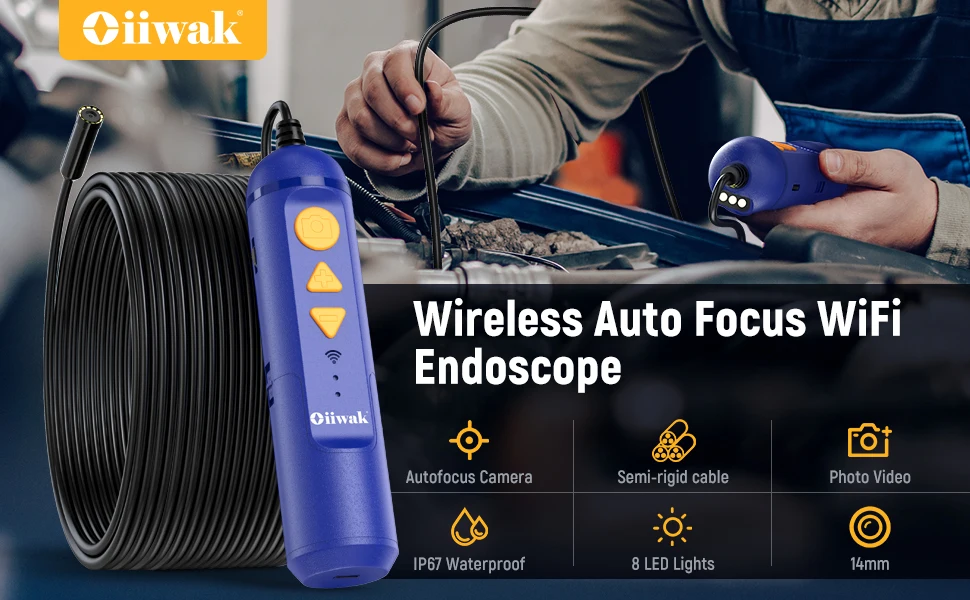 Oiiwak WiFi Endoscope Camera 5MP Auto Focus Wireless Borescope 1944P 14mm Pipe Sewer Plumbing Snake Camera Mini Camera 15m 20m wired security cameras