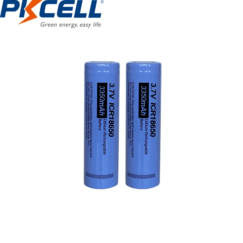 

2Pcs PKCELL ICR 18650 Lithium batteries ICR18650 3.7v Rechargeable Li-ion Battery 3350mAh Flat Top NO Pcm For Flashlight DIY