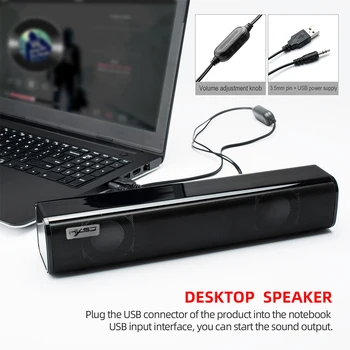 

Desktop Strip Soundbar Speaker With 3.5mm Stereo Volume Control And USB Powered For PC Laptop Mobile Phone Tablet Speakers