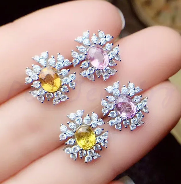 Серьги-гвоздики с натуральным сапфиром,, серебро 925 пробы, 0.55ct* 2 шт, драгоценный камень для мужчин или женщин# R99265