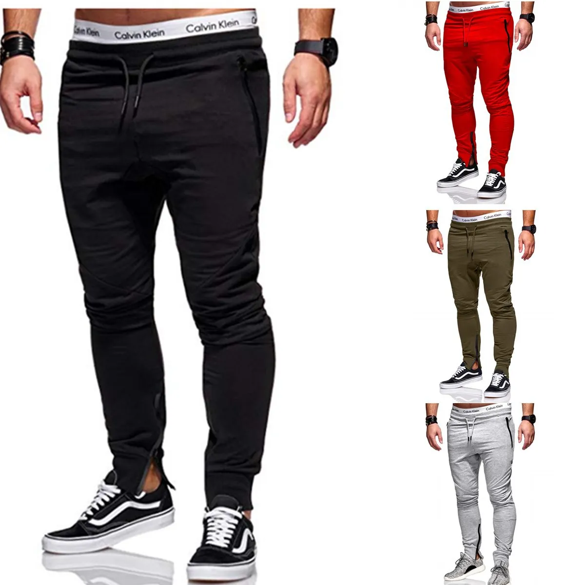 Осень и Новинка зимы Стиль Для мужчин совместное Slim Fit спортивные брюки со швами, открытым носком и узором «молния» строка повседневные штаны Для Мужчин's